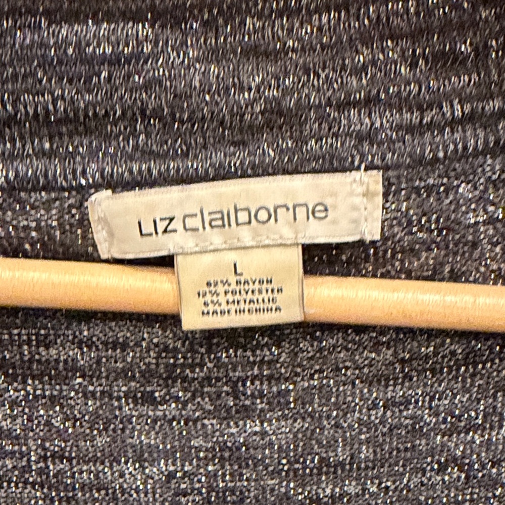 Liz Claiborne Cowl Neck Sweater Womens L Black Silver Marled Knit Long Sleeve - Picture 2 of 12